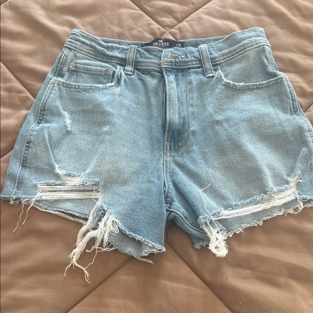 Hollister Women's Light Blue Distressed Jean Shorts